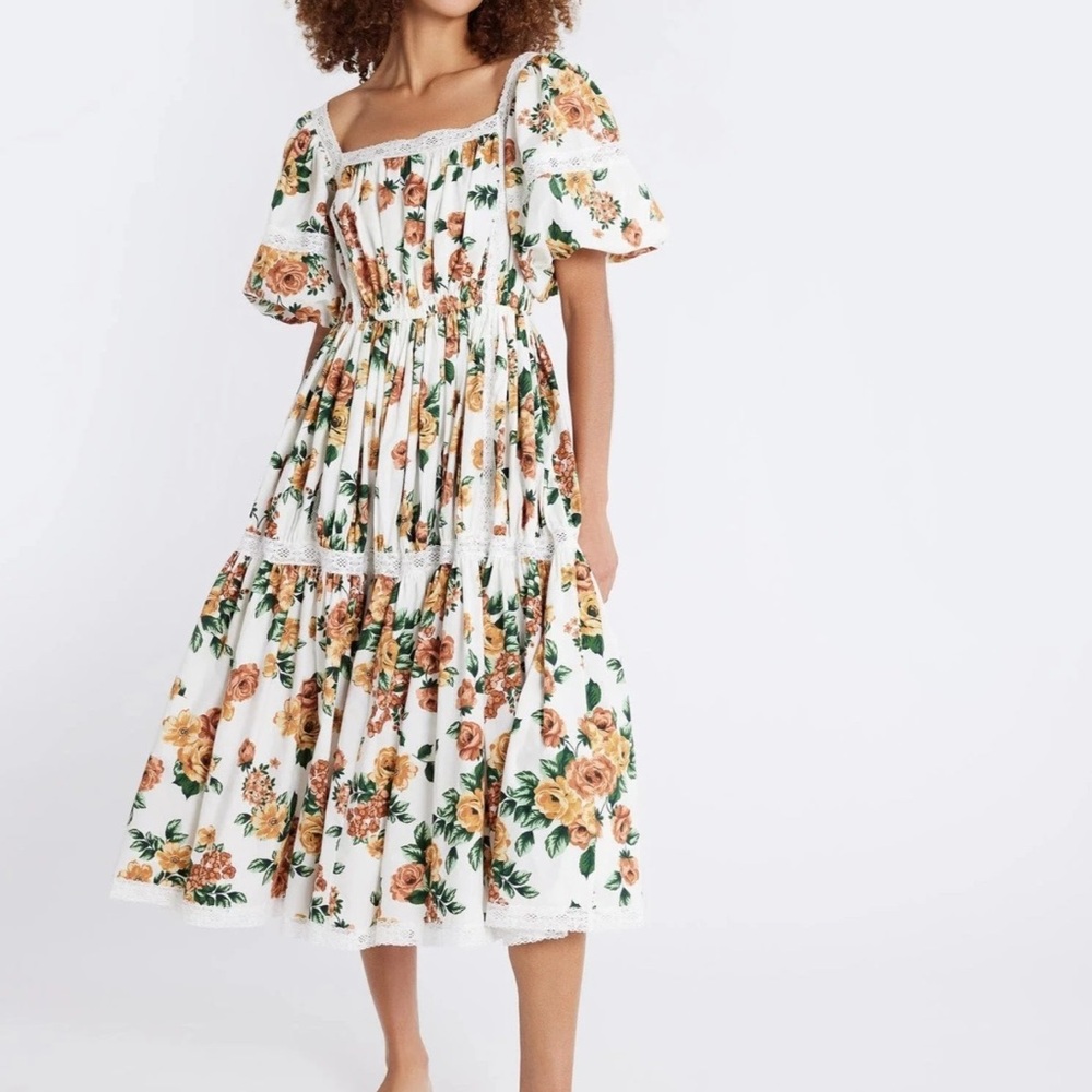 Mille Resort Wear Puff Sleeve Maxi Dress Cotton Size S